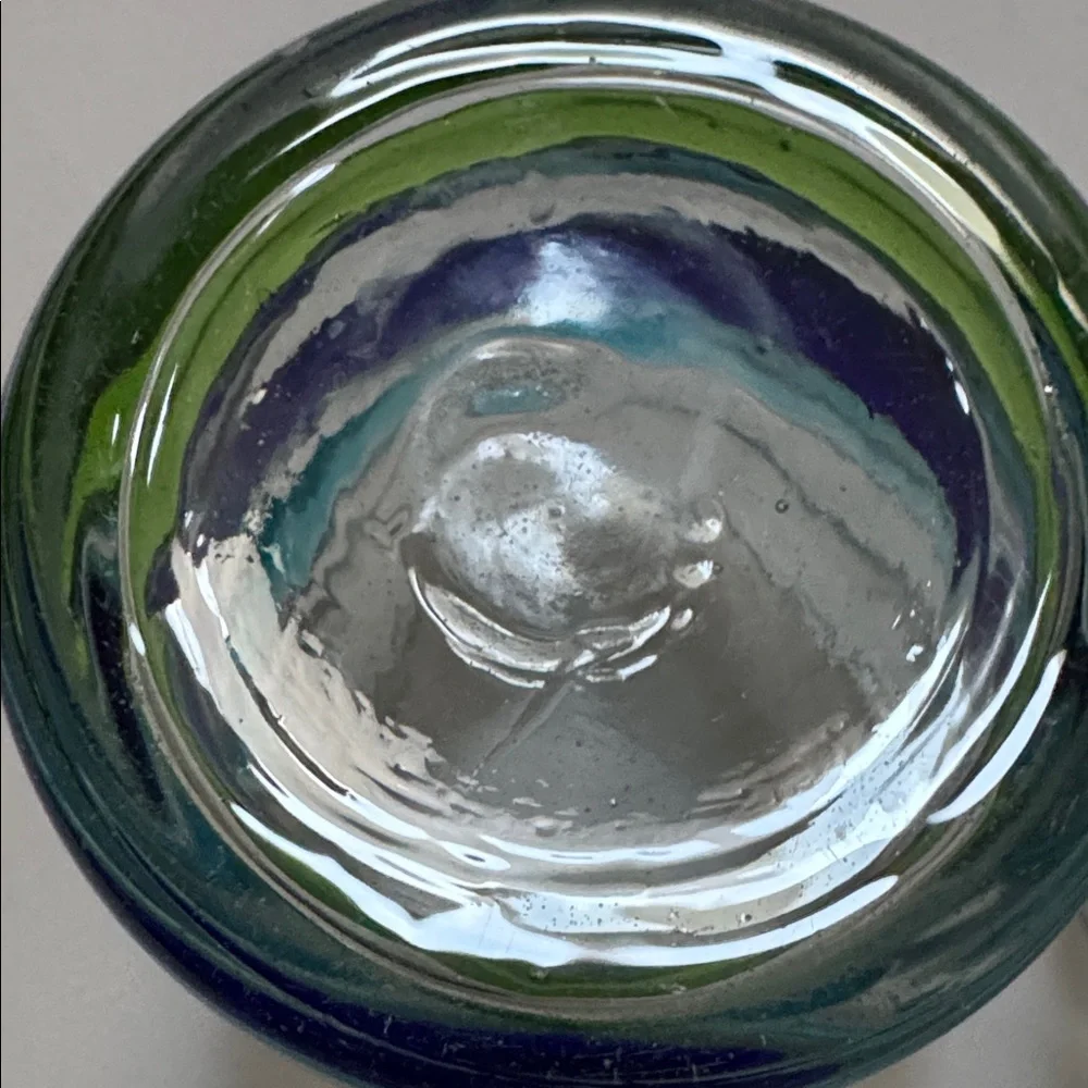 MEXICO HANDBLOWN TUMBLER GLASSES 2 SET STRIPES Cobalt Aqua Green Barware 12 oz